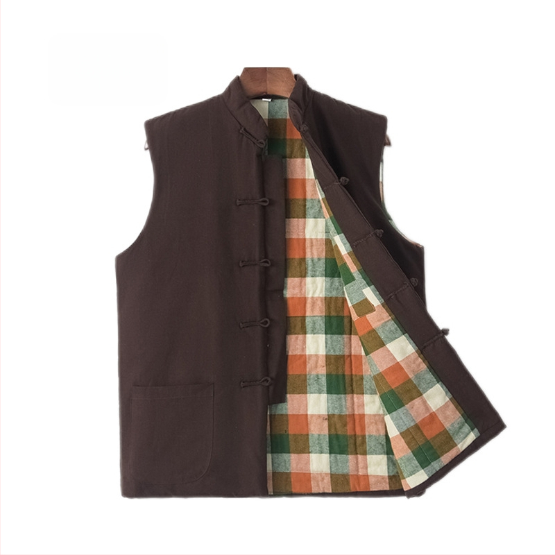 Pamut töltött mellény kínai stílusban, laza szabás, vastag pamut töltet, pamut főanyag