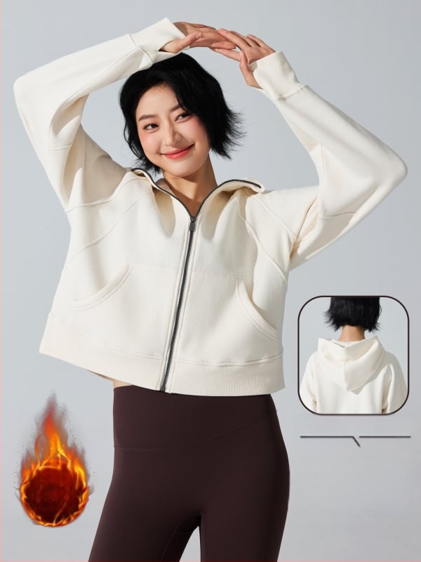 Дамски суитшърт с цип, дълги ръкави, свободна кройка, дължина до талия, памук-полиестер смесена тъкан, запазва топлината