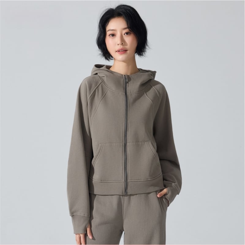 Дамски суитшърт с цип, дълги ръкави, свободна кройка, дължина до талия, памук-полиестер смесена тъкан, запазва топлината