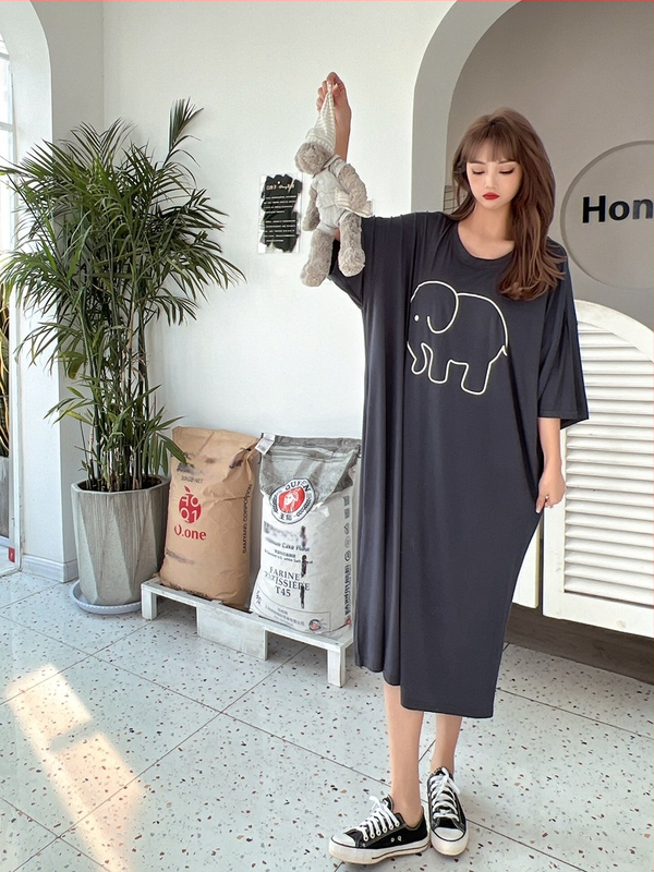 Νυχτικό από Modal με στρογγυλό λαιμόκοψη, 3/4 μανίκια και μακριά φούστα — διαπνέον, άνετο οικιακό ρούχο, κατάλληλο και για εξωτερική χρήση