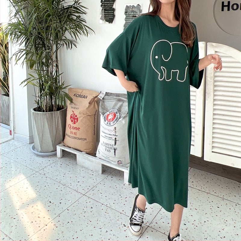 Νυχτικό από Modal με στρογγυλό λαιμόκοψη, 3/4 μανίκια και μακριά φούστα — διαπνέον, άνετο οικιακό ρούχο, κατάλληλο και για εξωτερική χρήση