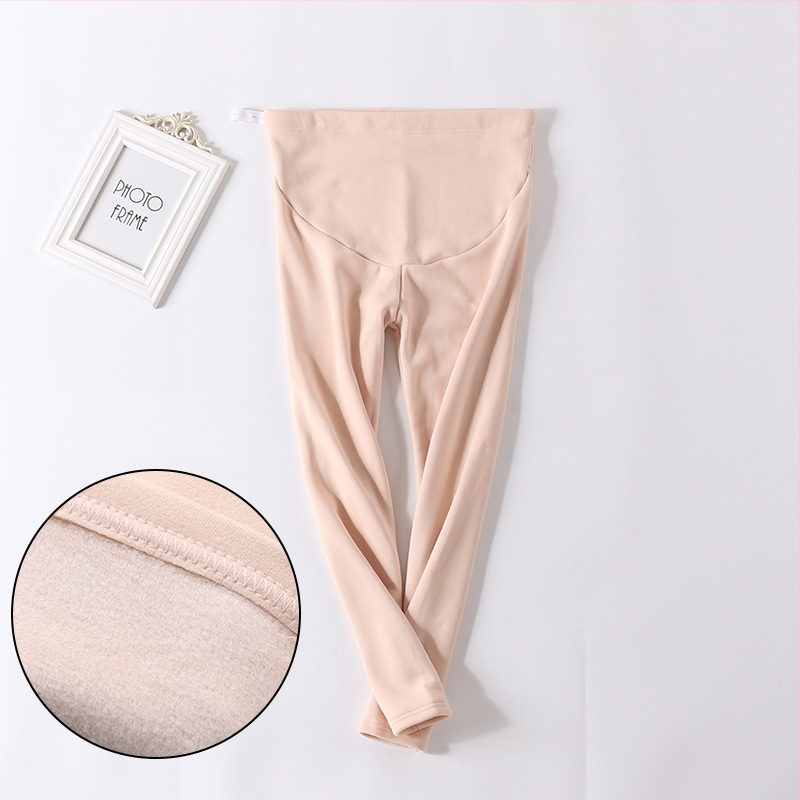 Pantaloni de maternitate căptuți cu fleece, groși și calzi, cu suport reglabil pentru burtă, material poliester, elasticitate mare, croi lejer