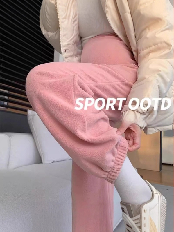 Pantaloni de maternitate de iarnă cu susținere abdominală, fleece polar gros, poliester 90-95%, elasticitate înaltă, croială lejeră