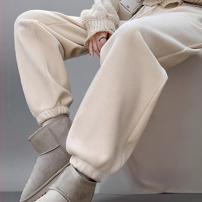 Pantaloni de maternitate de iarnă cu susținere abdominală, fleece polar gros, poliester 90-95%, elasticitate înaltă, croială lejeră