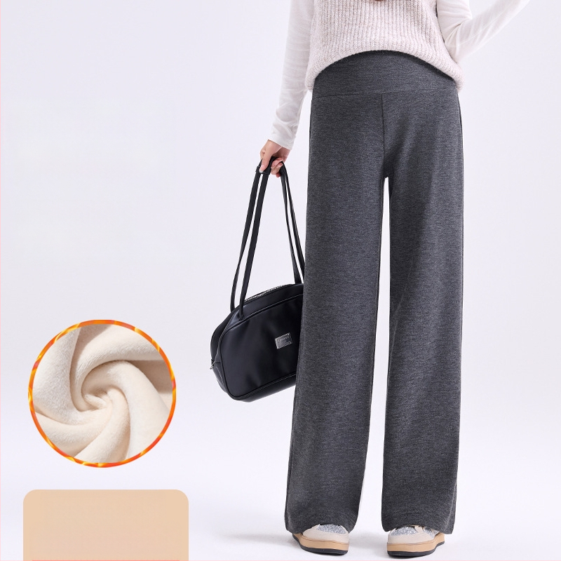 Pantaloni de maternitate cu croială largă și susținere pentru burtă, căptuțiți cu fleece gros pentru iarnă, croială lejeră, înaltă elasticitate, amestec poliester-viscoză