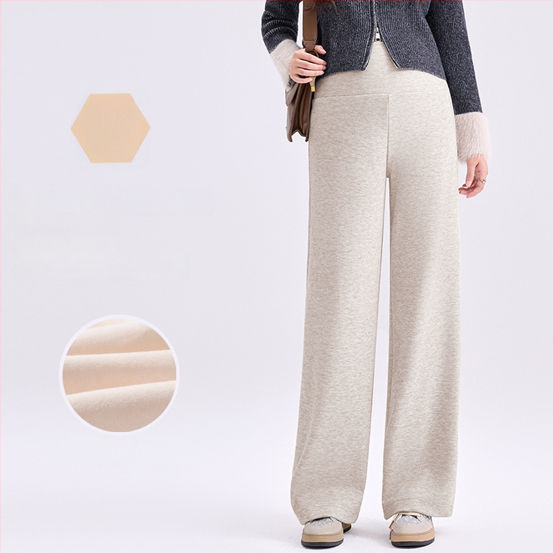 Pantaloni de maternitate cu croială largă și susținere pentru burtă, căptuțiți cu fleece gros pentru iarnă, croială lejeră, înaltă elasticitate, amestec poliester-viscoză