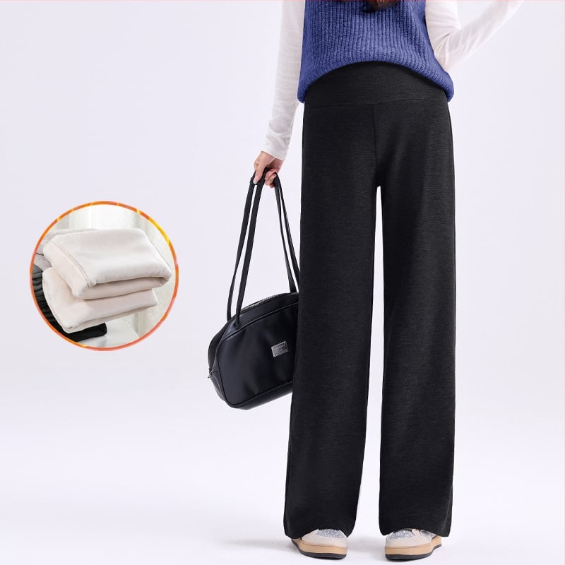 Pantaloni de maternitate cu croială largă și susținere pentru burtă, căptuțiți cu fleece gros pentru iarnă, croială lejeră, înaltă elasticitate, amestec poliester-viscoză