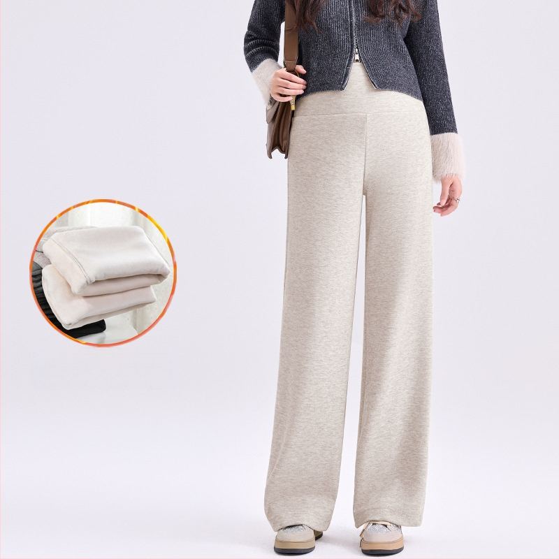 Pantaloni de maternitate cu croială largă și susținere pentru burtă, căptuțiți cu fleece gros pentru iarnă, croială lejeră, înaltă elasticitate, amestec poliester-viscoză