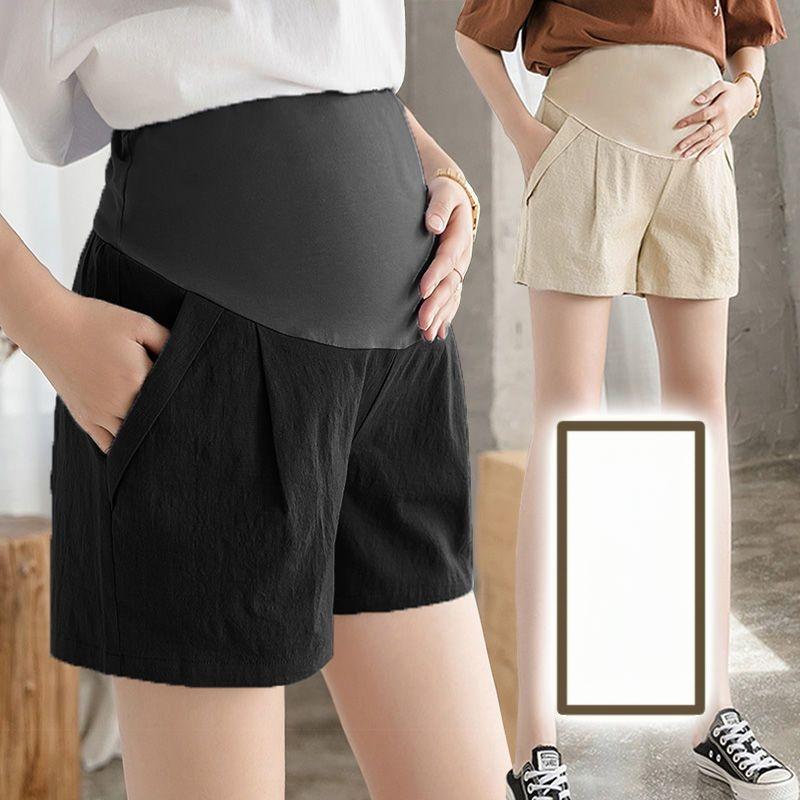 Pantaloni de gravide, 3/4 lungime, subțiri, amestec bumbac-lână, susținere abdominală, croială lejeră, Primăvara 2023