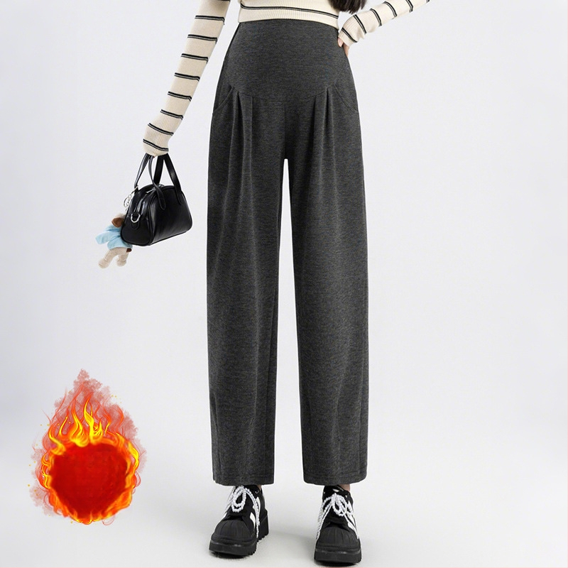 Pantaloni de maternitate Harem, Susținere pentru abdomen, Lungime lungă, Grosime medie, Amestec lână-poliester cu bumbac <30%