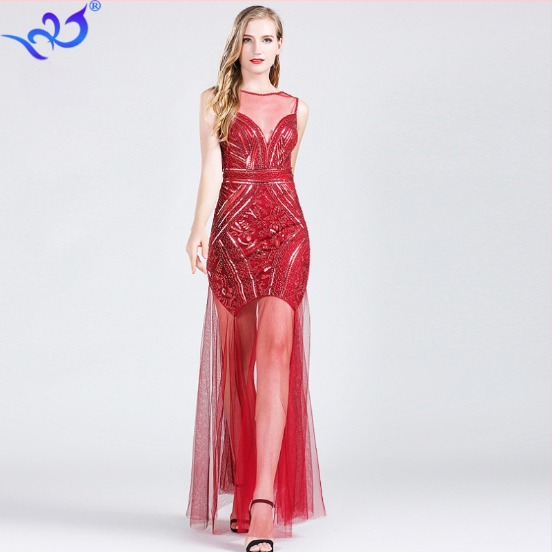 Kleita ar pailletes izšuvumu, A-līnijas siluets, bez piedurknēm, gara kleita, materiāls poliesters-spandekss