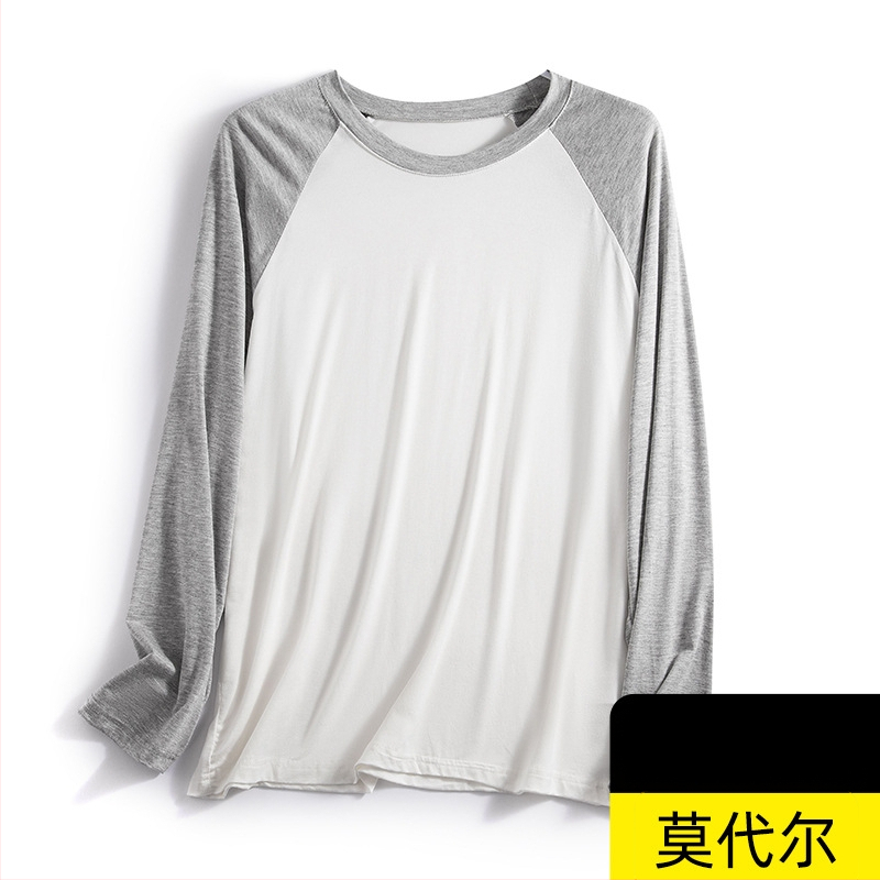 Modal vīriešu Raglāna T-krekls, brīva piegriezums, garas piedurknes, apaļa kakla forma, viegls, vienkrāsains