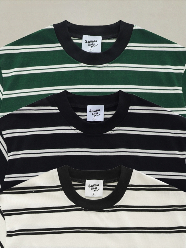 T-krekliņš ar īsām piedurknēm, japāņu vintage stils, svītras, crewneck apkakle, brīvs piegriezums, 260 g smags kokvilnas audums