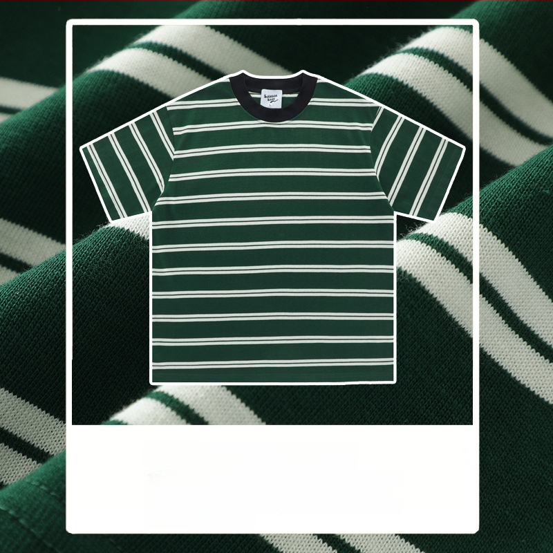 T-krekliņš ar īsām piedurknēm, japāņu vintage stils, svītras, crewneck apkakle, brīvs piegriezums, 260 g smags kokvilnas audums