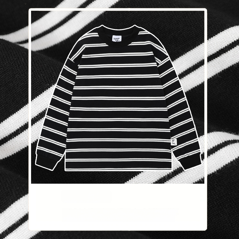 T-krekliņš ar īsām piedurknēm, japāņu vintage stils, svītras, crewneck apkakle, brīvs piegriezums, 260 g smags kokvilnas audums
