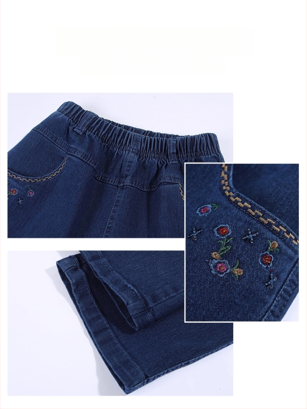 Женски панталони с свободна кройка от полиестер, с бродерия, микроеластични, неформален японско-корейски стил