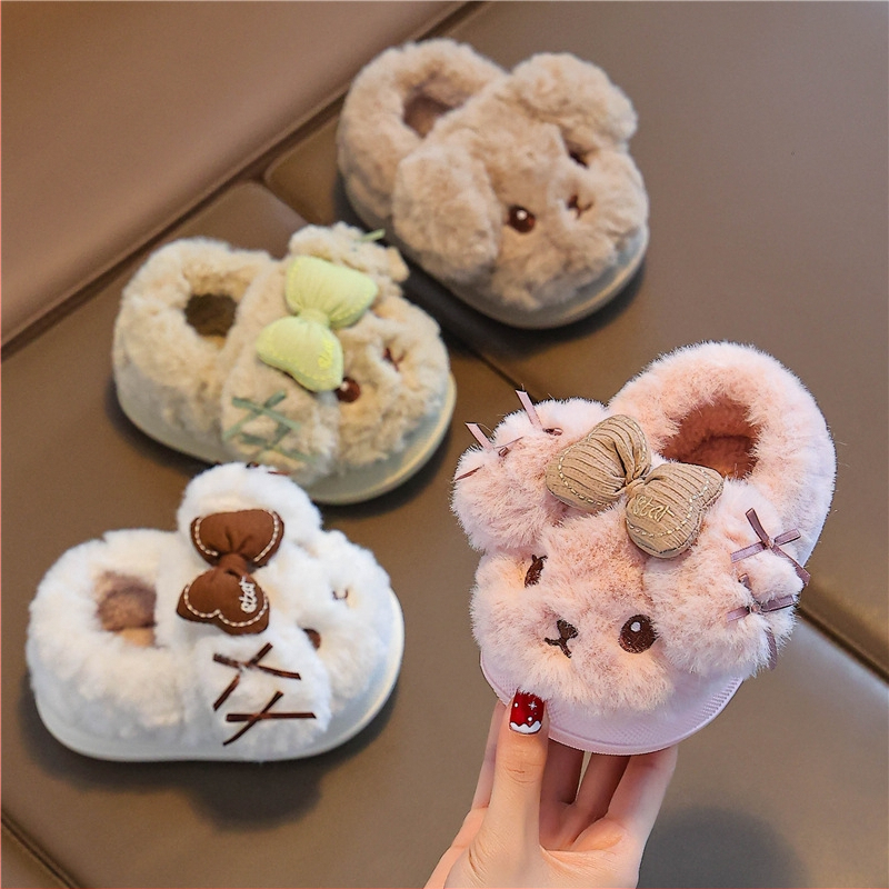 Papuci copii cu imprimeu desen animat, căptușiți cu fleece, talpă EVA, pentru iarnă, groși