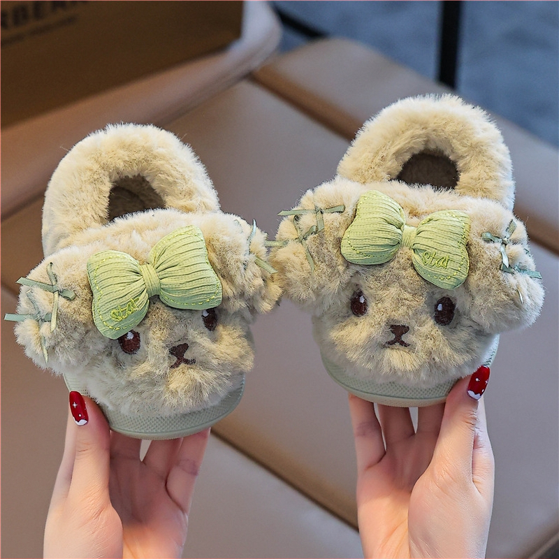 Papuci copii cu imprimeu desen animat, căptușiți cu fleece, talpă EVA, pentru iarnă, groși