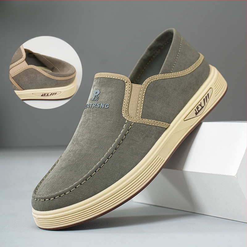 Férfi pamut vászon slip-on cipő - lélegző, csúszásmentes, mindennapi használatra; felső pamut; belső pamut; talp PVC; sarok 1-3 cm