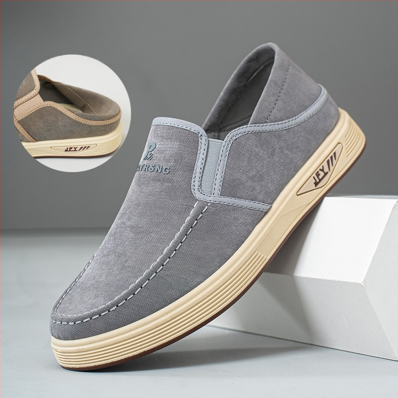 Férfi pamut vászon slip-on cipő - lélegző, csúszásmentes, mindennapi használatra; felső pamut; belső pamut; talp PVC; sarok 1-3 cm
