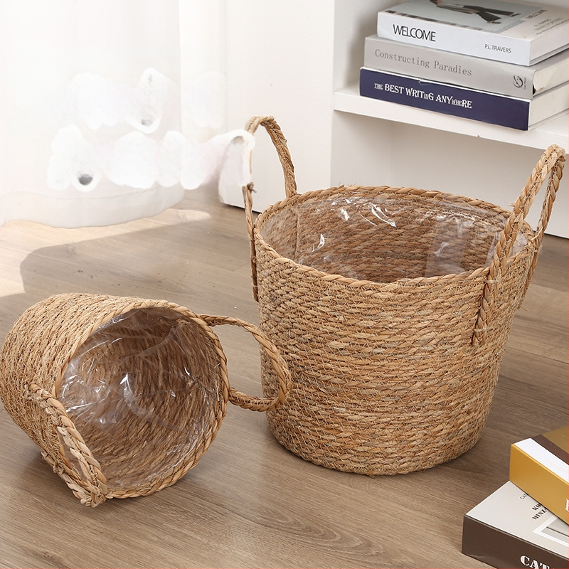 Кошница за цветя от bulrush, модерна поставка за растение, тъкана полуручно и полу-механично, за украса