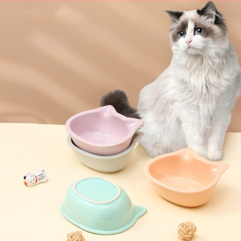 Κεραμικό μπολ για γάτες με μεταλλικό πλαίσιο, γωνιακή τροφοδοσία και στήριξη αυχένα, 400 g