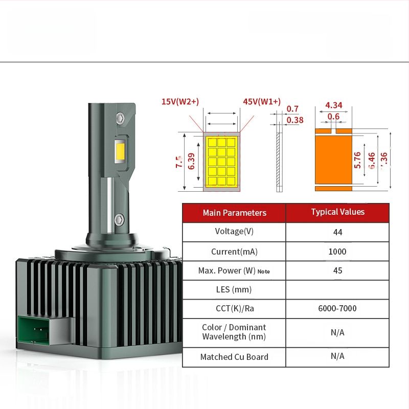 LED autóvilágítási lámpa D sorozat (D1S/D2S/D3S/D4S/D8S) dupla rézcsővel, 55W, 12V, 11000LM, IP67, 30000h