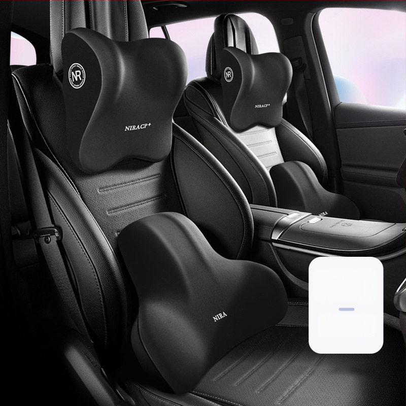 Automobiļa jostas atbalsta un galvas balsts ar atmiņas putām, materiāls Milk Silk, raksts Buddo, iespēja logotipa drukāšanai, universāla savietojamība