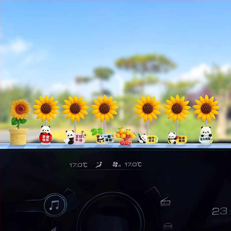 Auto iekšējā dekora priekšmets ar ļoti mīļu panda un sunflower; arī piemērots kā biroja dekors; ideāla dāvana kāzām, dzimšanas dienām, svētkiem, pārcelšanai un apbalvojumiem.