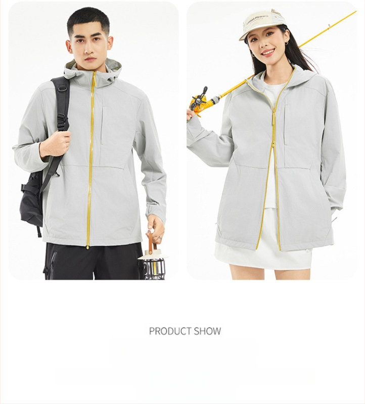 Uniszex kültéri szélvédő dzseki UPF50+, gyorsan száradó, légáteresztő, könnyű, anyag 88% nylon, 12% spandex, kapucnival