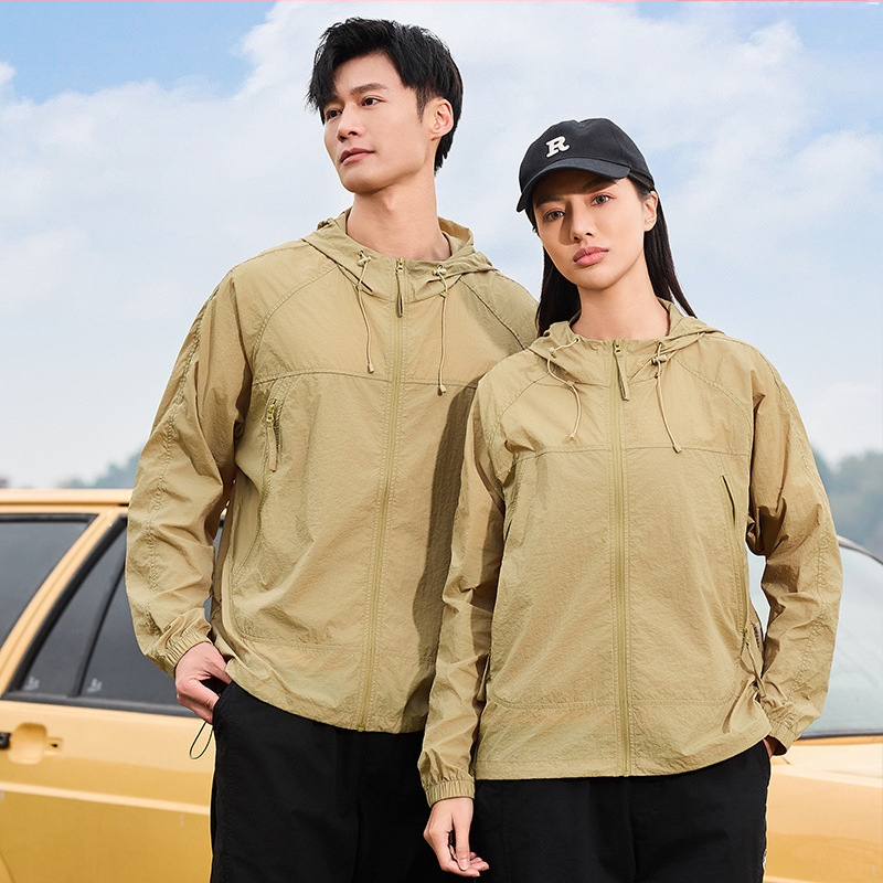 Uniszex külső széldzseki, könnyű és lélegző, nylon, UPF50+ UV védelem, kapucnival, gyorsan száradó