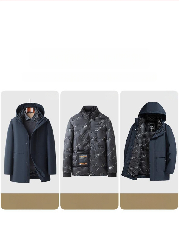 Vīriešu ziemas jaka ar kapuci, kokvilnas pildījums, noņemama iekšējā oderējums, flīsa iekšējā oderējums, poliestera audums, rāvējslēdzēja kabatas