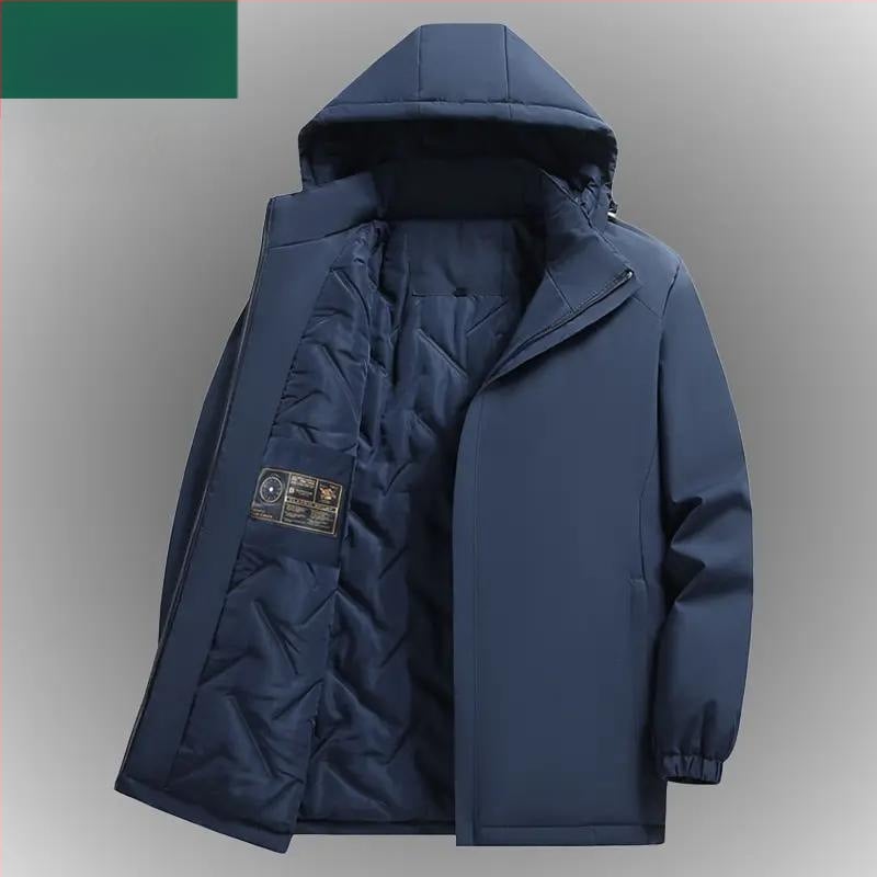 Ανδρικό φθινοπωρινό-χειμερινό μπουφάν, παχύτερο, με πέτο, μανίκια με μανσέτες, πολυεστερικό ύφασμα, στυλ για μεσήλικες