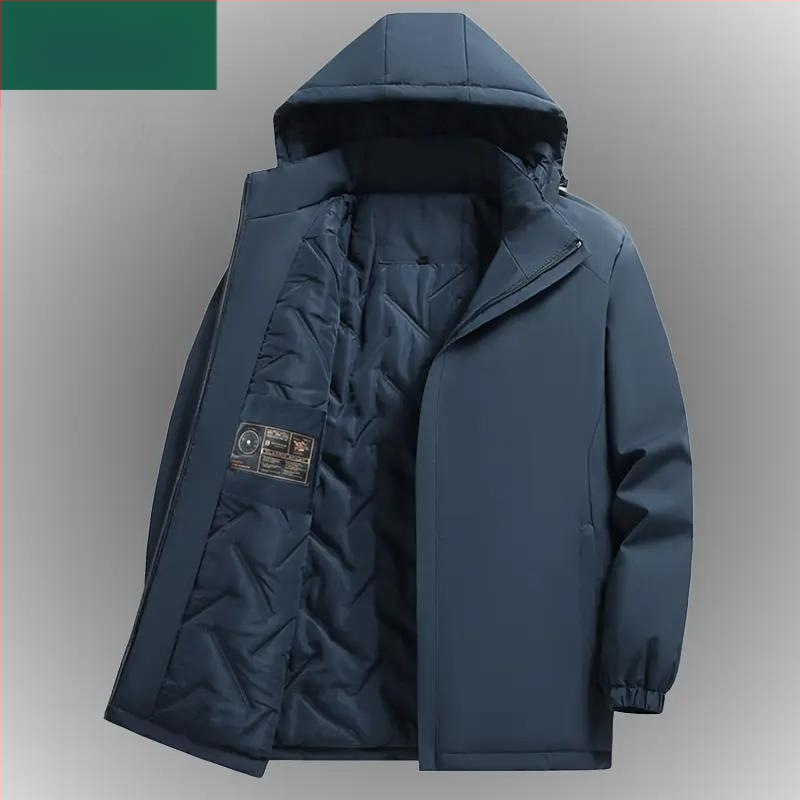 Ανδρικό φθινοπωρινό-χειμερινό μπουφάν, παχύτερο, με πέτο, μανίκια με μανσέτες, πολυεστερικό ύφασμα, στυλ για μεσήλικες