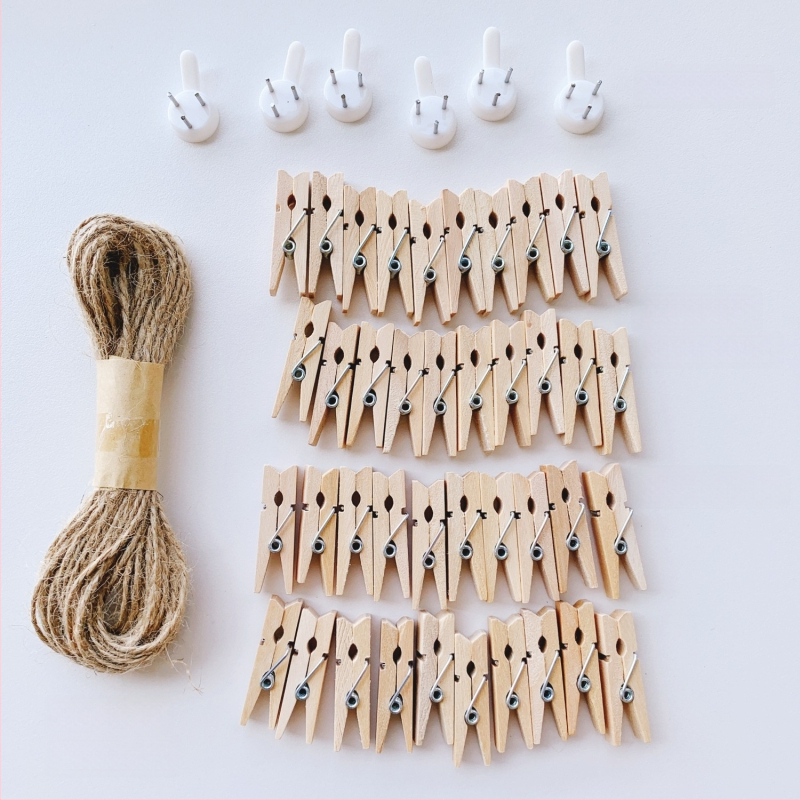 Drvena klipsa za fotografije s konopnim užetom za zidni prikaz – pogodna za sobu i učionicu. Marka: Other; Materijal: Drvo; Tip proizvoda: Hand ledger.