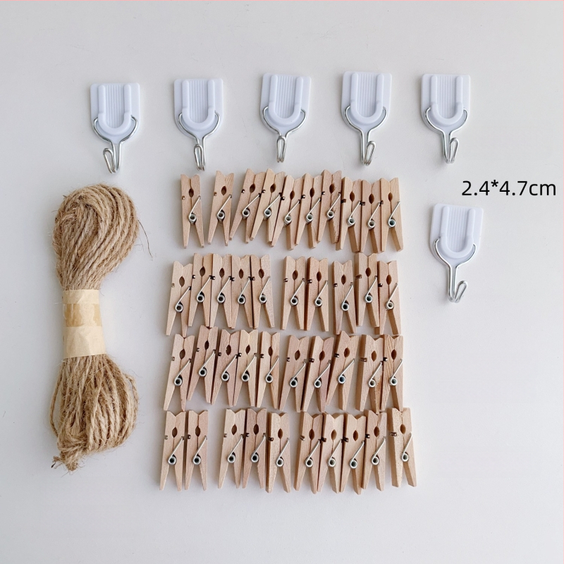 Drvena klipsa za fotografije s konopnim užetom za zidni prikaz – pogodna za sobu i učionicu. Marka: Other; Materijal: Drvo; Tip proizvoda: Hand ledger.