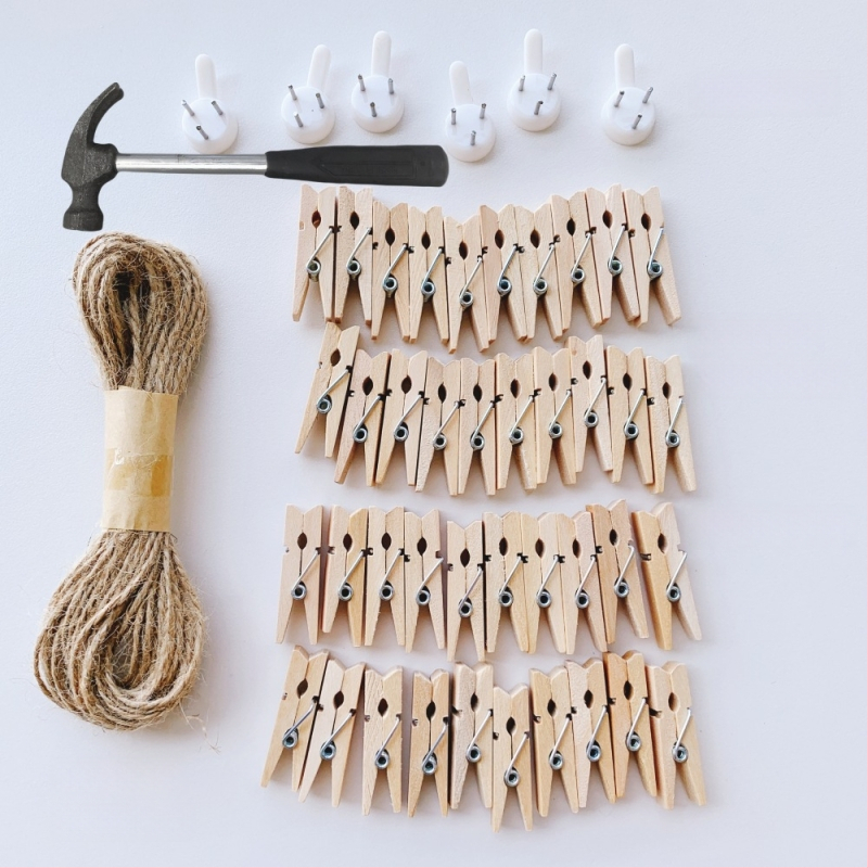 Drvena klipsa za fotografije s konopnim užetom za zidni prikaz – pogodna za sobu i učionicu. Marka: Other; Materijal: Drvo; Tip proizvoda: Hand ledger.