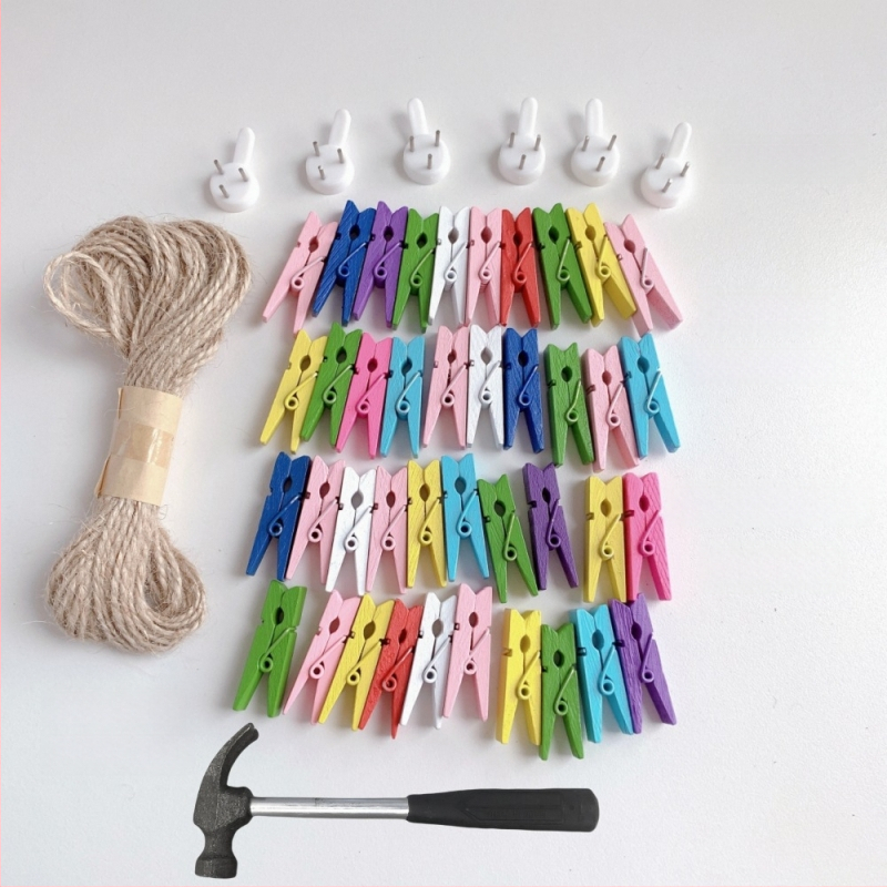 Drvena klipsa za fotografije s konopnim užetom za zidni prikaz – pogodna za sobu i učionicu. Marka: Other; Materijal: Drvo; Tip proizvoda: Hand ledger.