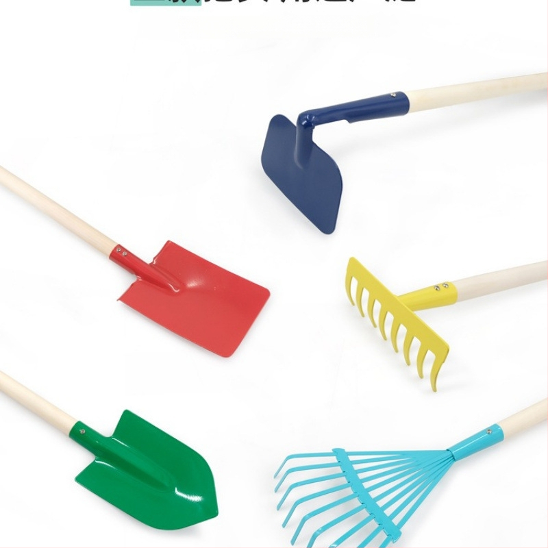 Dječji set alata za plažu od željeza — trodijelni set: lopata, motika i grablje za sadnju cvijeća i drveća