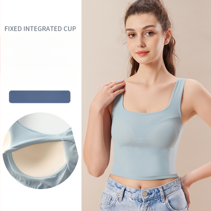 Ženski širokoramenski vest s kvadratnim izrezom i jastučićem od spužve; Ice Silk tkanina s 70–80% nylona, gustoća 181–200 g/m2