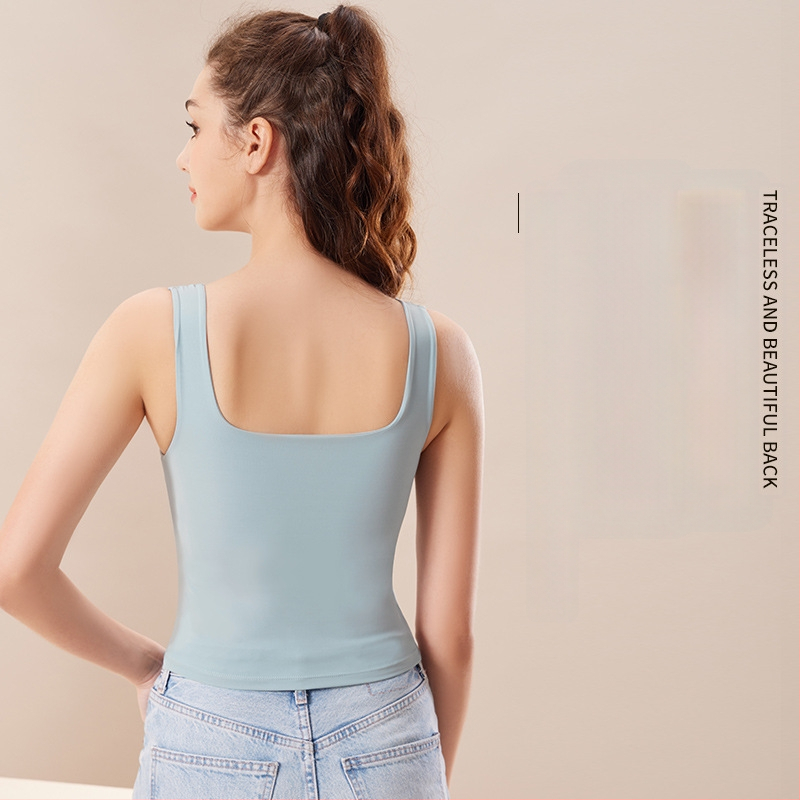 Ženski širokoramenski vest s kvadratnim izrezom i jastučićem od spužve; Ice Silk tkanina s 70–80% nylona, gustoća 181–200 g/m2