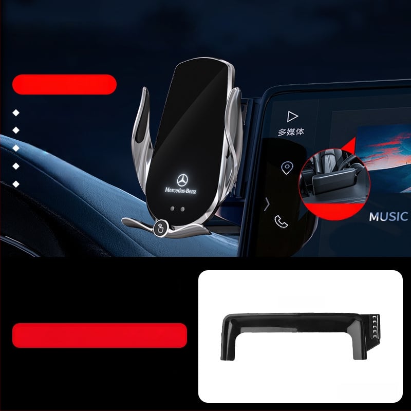 Držač telefona za Mercedes-Benz C‑Class s bežičnim punjenjem 15W, držač na zračni otvor, električno zaključavanje, ugradnja klikom