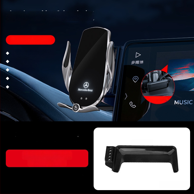 Držač telefona za Mercedes-Benz C‑Class s bežičnim punjenjem 15W, držač na zračni otvor, električno zaključavanje, ugradnja klikom