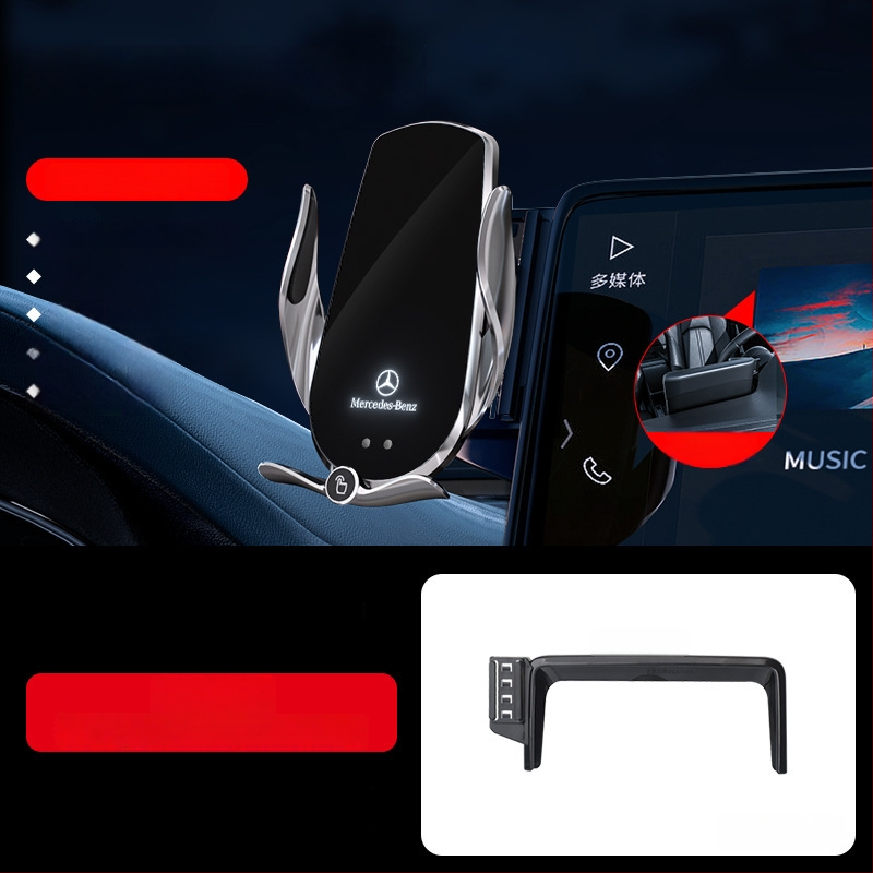 Držač telefona za Mercedes-Benz C‑Class s bežičnim punjenjem 15W, držač na zračni otvor, električno zaključavanje, ugradnja klikom