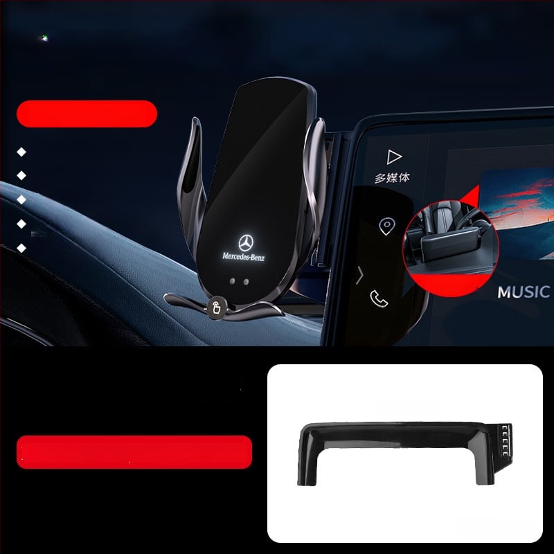 Držač telefona za Mercedes-Benz C‑Class s bežičnim punjenjem 15W, držač na zračni otvor, električno zaključavanje, ugradnja klikom