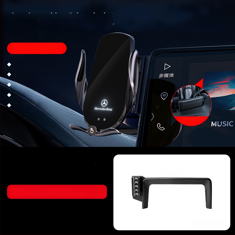 Držač telefona za Mercedes-Benz C‑Class s bežičnim punjenjem 15W, držač na zračni otvor, električno zaključavanje, ugradnja klikom