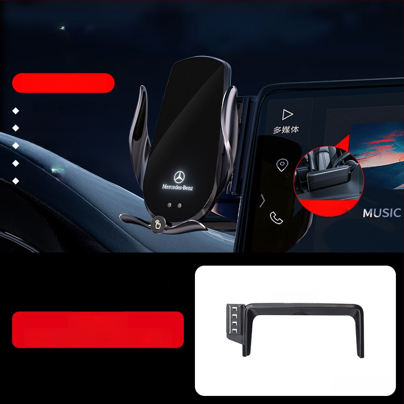 Držač telefona za Mercedes-Benz C‑Class s bežičnim punjenjem 15W, držač na zračni otvor, električno zaključavanje, ugradnja klikom