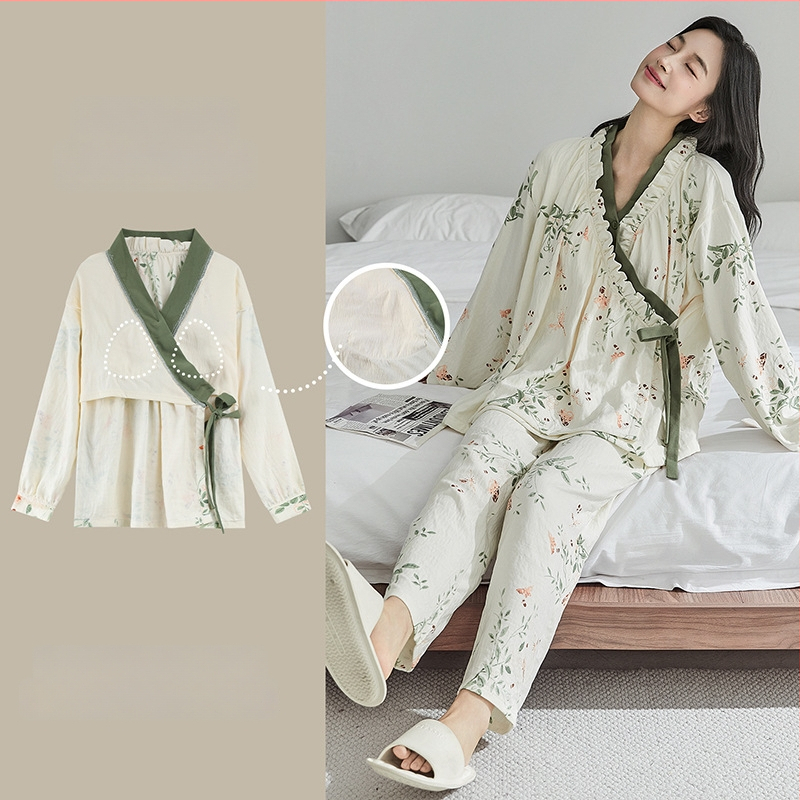 Set de pijamale postpartum cu tampoane pentru sân, cardigan și stil kimono, Cloud Cotton, 95% poliester
