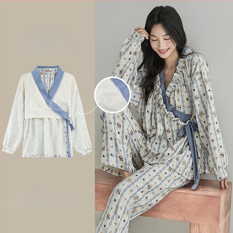 Set de pijamale postpartum cu tampoane pentru sân, cardigan și stil kimono, Cloud Cotton, 95% poliester