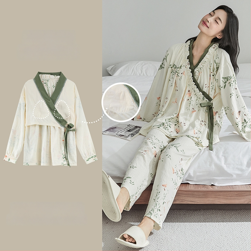 Set de pijamale postpartum cu tampoane pentru sân, cardigan și stil kimono, Cloud Cotton, 95% poliester